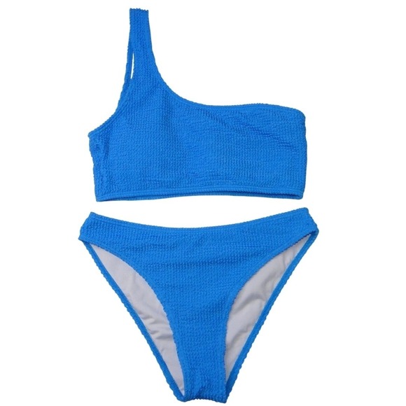 Other - Blue Textured One Shoulder Bikini Swimsuit Set Women's Size Medium
